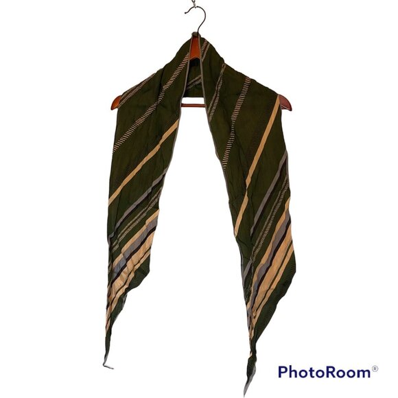 Anne Klein Green Gold Strip Women's Scarf 10"x68" Shear Thin Wrap Scarf - Picture 8 of 12